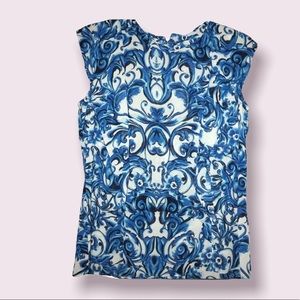 Blue and white sleeveless shirt